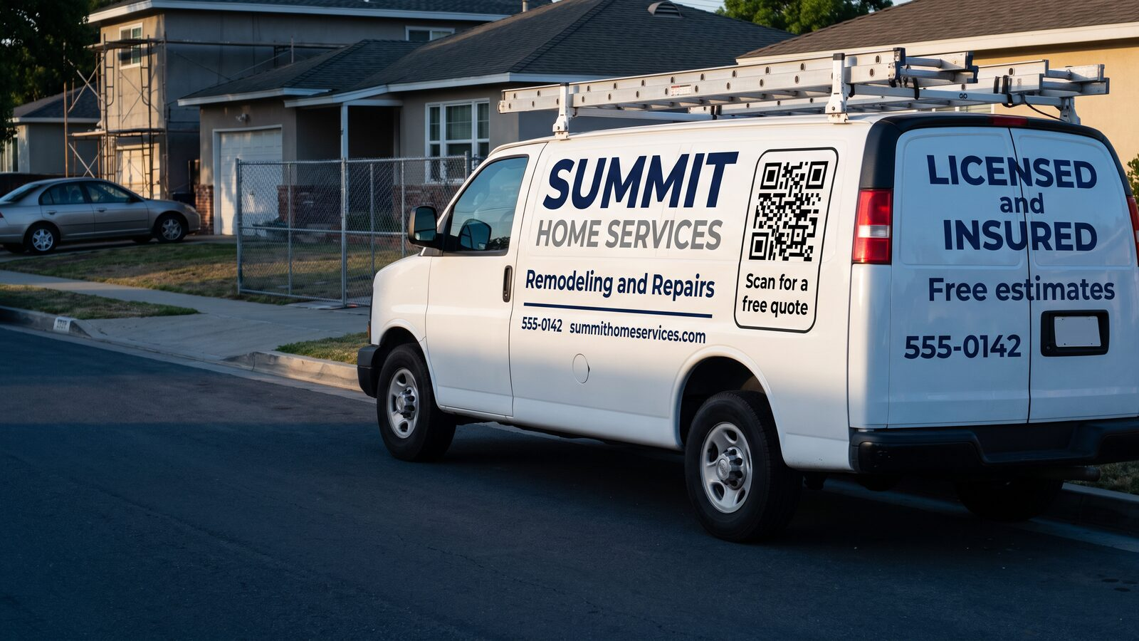 A work van with "Scan for a free quote" graphics